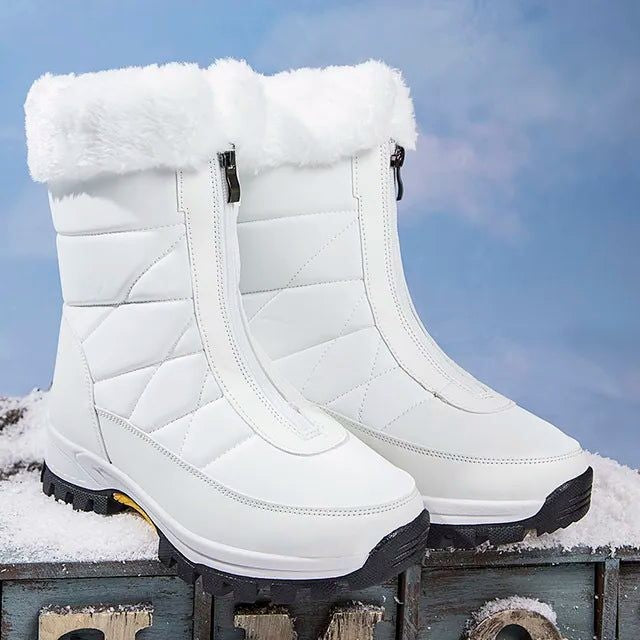 Women's Snow Boots with Faux Fur Cuff and Side Zip