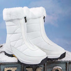 Women's Snow Boots with Faux Fur Cuff and Side Zip