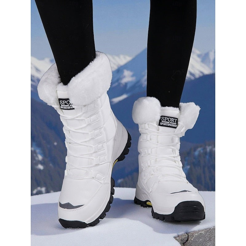 Women's Snow Boots with Plush Lining and Lace-Up Front