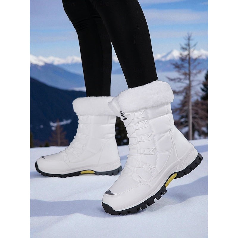 Women's Snow Boots with Plush Lining and Lace-Up Front