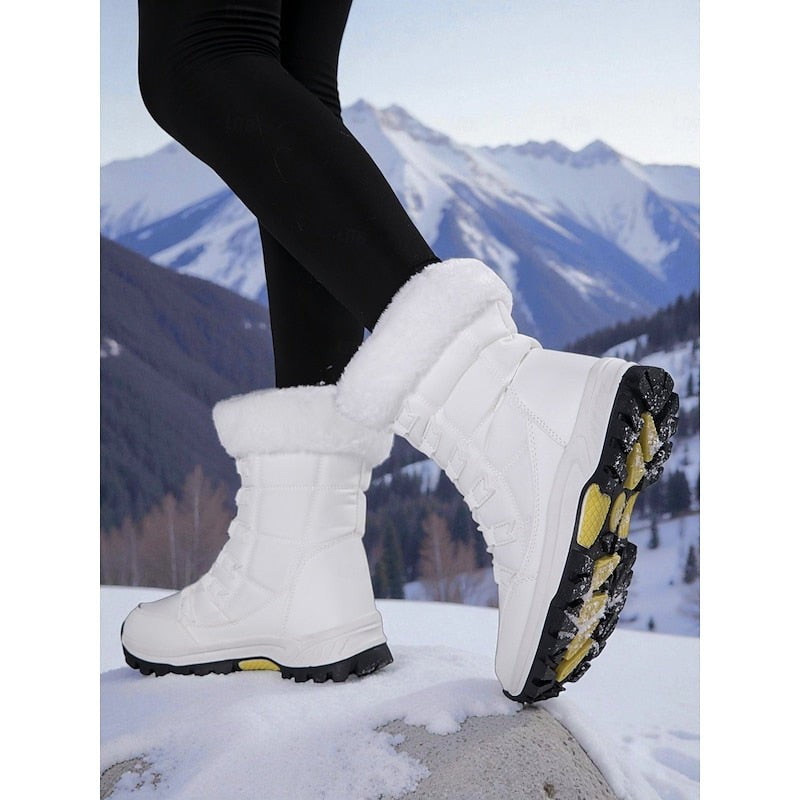 Women's Snow Boots with Plush Lining and Lace-Up Front