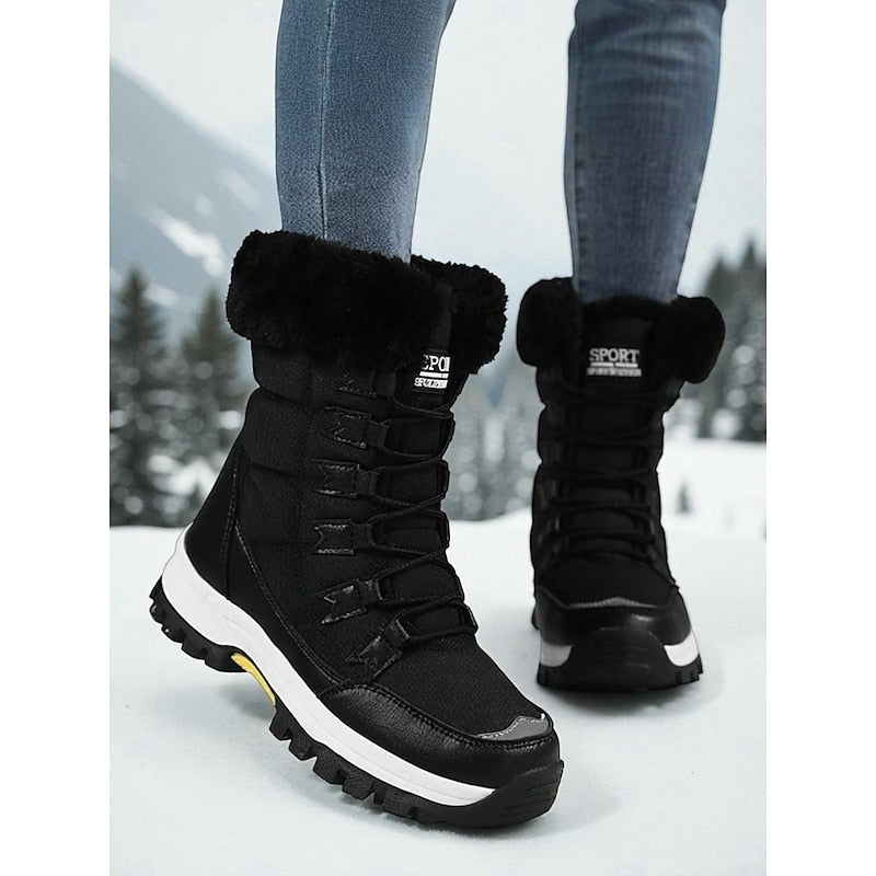 Women's Snow Boots with Plush Lining and Lace-Up Front