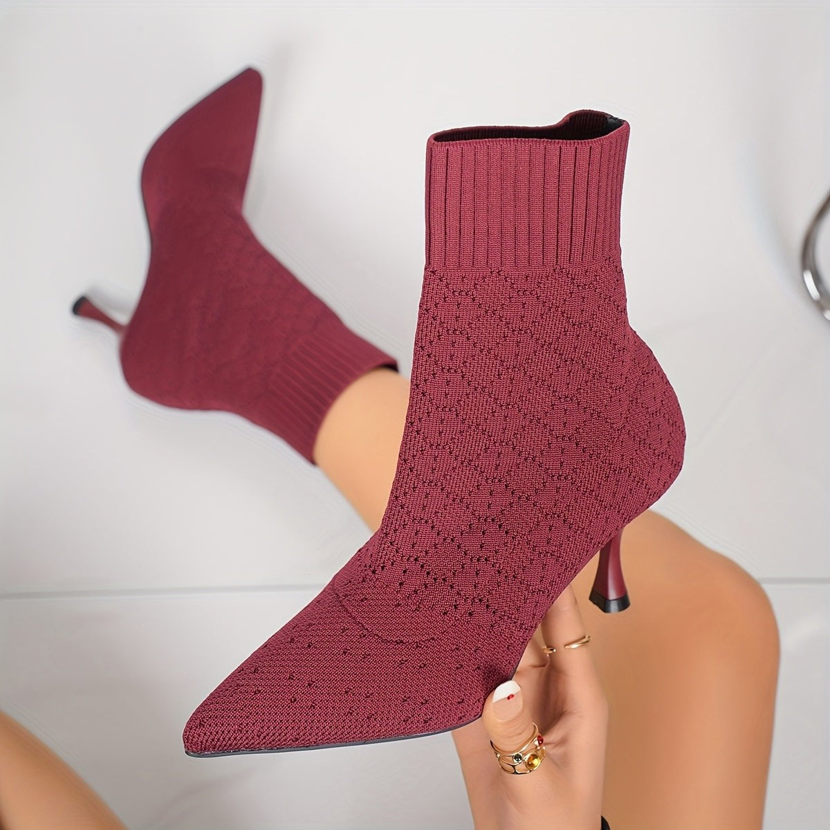 Women's Sock-Style Pointed Toe Ankle Boots
