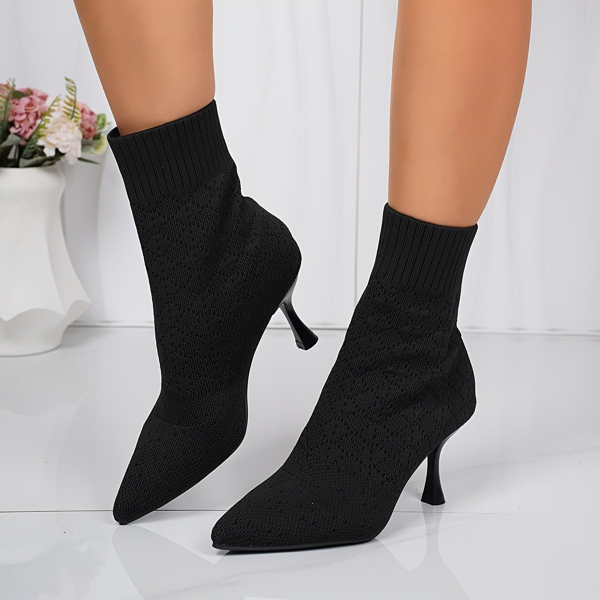 Women's Sock-Style Pointed Toe Ankle Boots