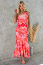 Women's Strapless Floral Maxi Wedding Guest Dress