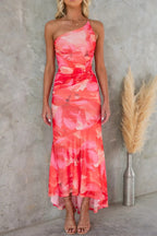 Women's Strapless Floral Maxi Wedding Guest Dress