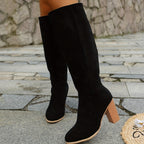 Women's Suede Cowboy Knee High Boots with Block Heel