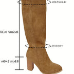 Women's Suede Cowboy Knee High Boots with Block Heel