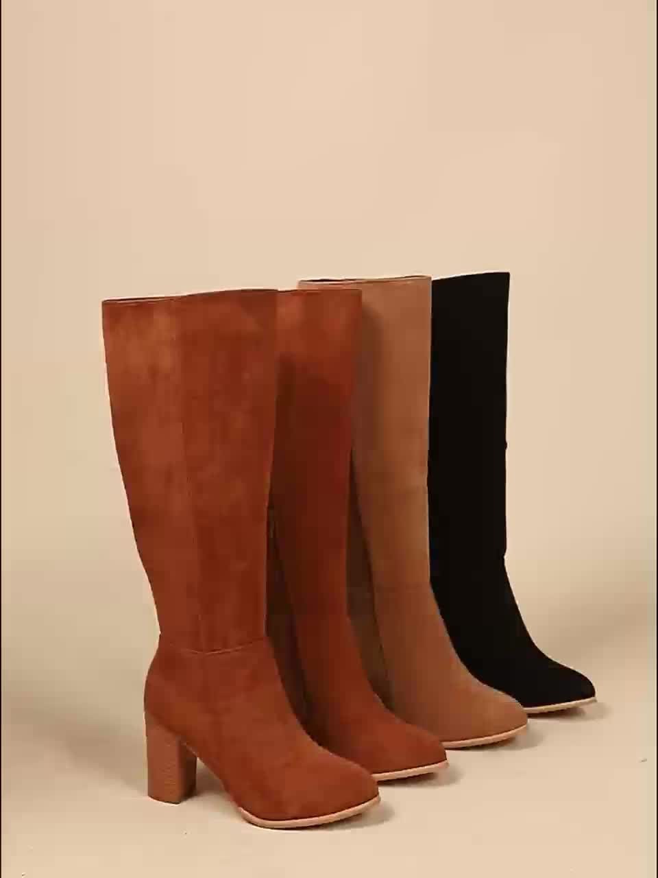 Women's Suede Cowboy Knee High Boots with Block Heel