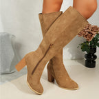 Women's Suede Cowboy Knee High Boots with Block Heel