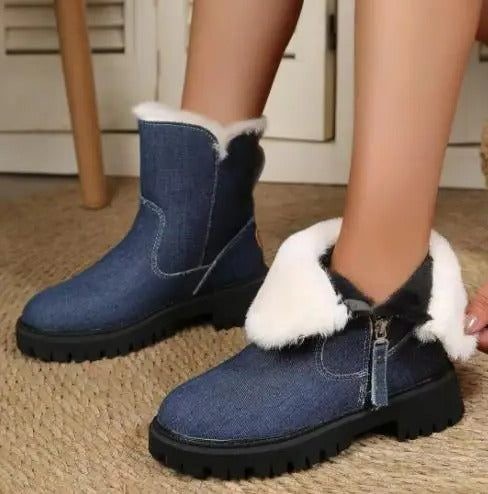 Women's Suede Snow Boots with Fleece Lining