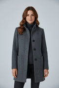 Women's Tailored Wool Coat with Stand Collar