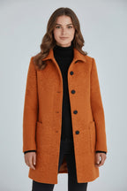 Women's Tailored Wool Coat with Stand Collar