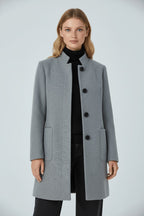 Women's Tailored Wool Coat with Stand Collar