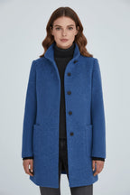 Women's Tailored Wool Coat with Stand Collar