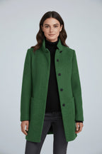 Women's Tailored Wool Coat with Stand Collar