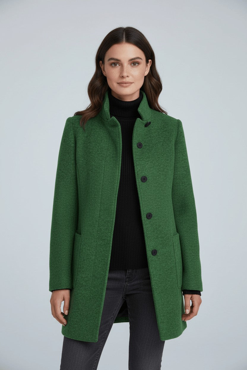 Women's Tailored Wool Coat with Stand Collar