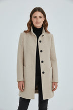 Women's Tailored Wool Coat with Stand Collar