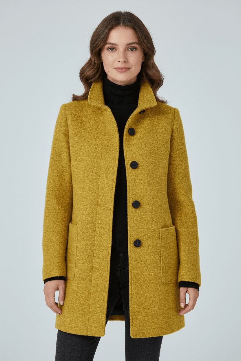 Women's Tailored Wool Coat with Stand Collar