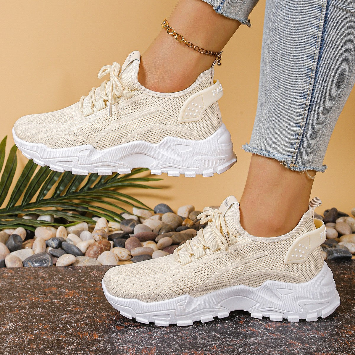 Women's Trainers with Cushioned Sole and Lace-Up Front