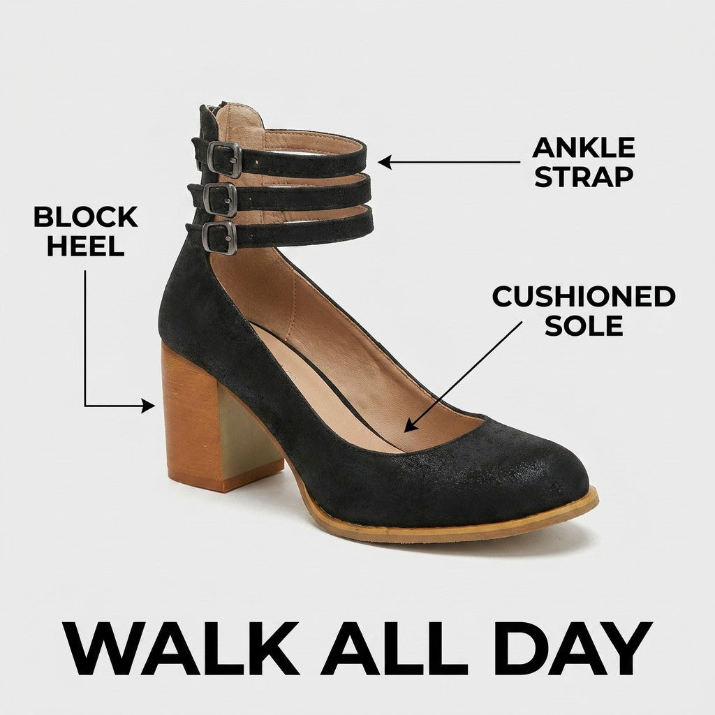 Women's Triple Buckle Block Heel Ankle Boots