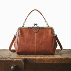 Women's Vintage Crossbody Bag with Kiss-Lock Closure
