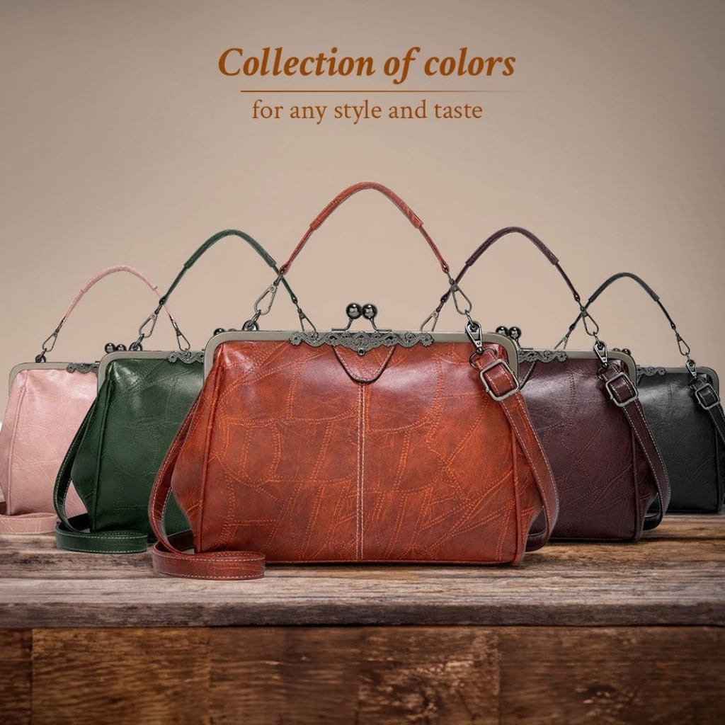 Women's Vintage Crossbody Bag with Kiss-Lock Closure