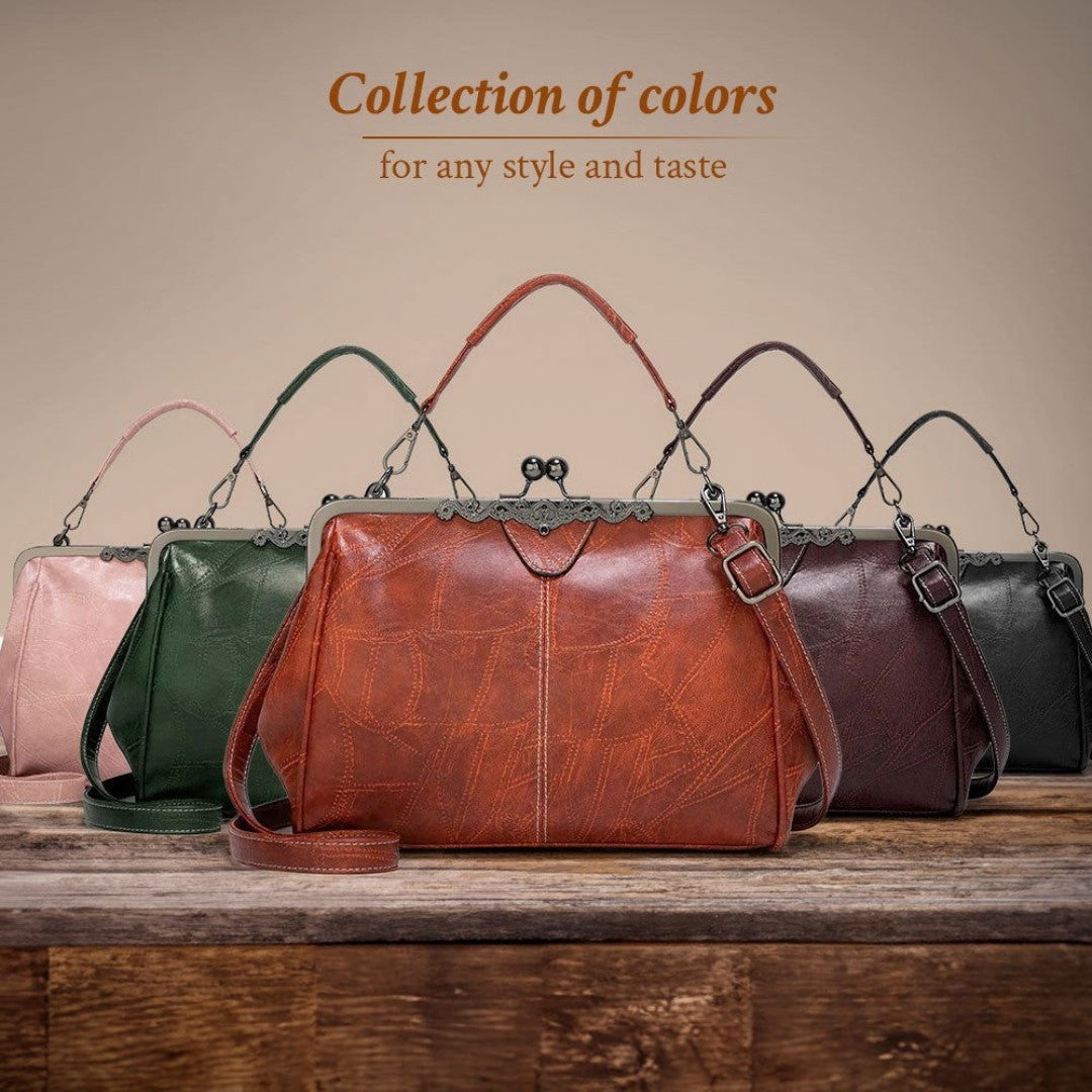 Women's Vintage Crossbody Bag with Kiss-Lock Closure