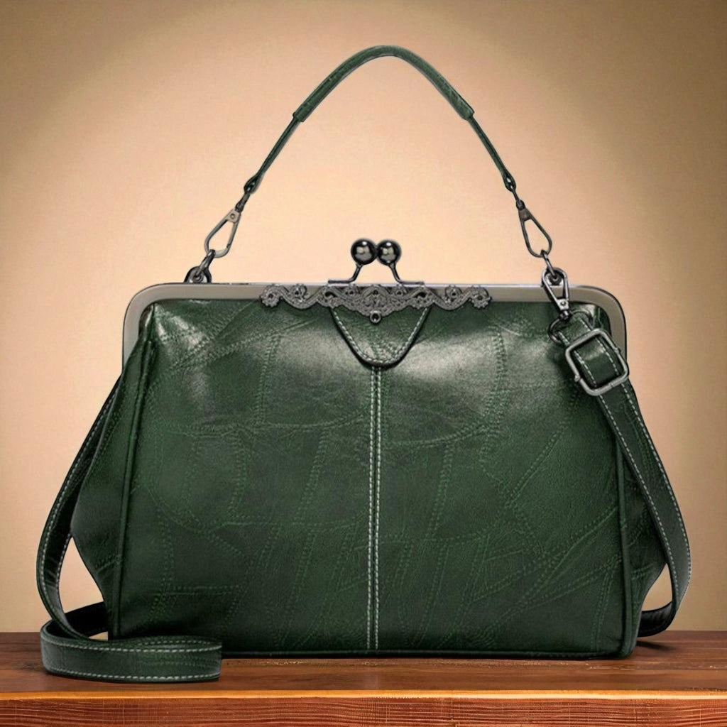 Women's Vintage Crossbody Bag with Kiss-Lock Closure