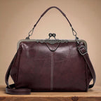 Women's Vintage Crossbody Bag with Kiss-Lock Closure