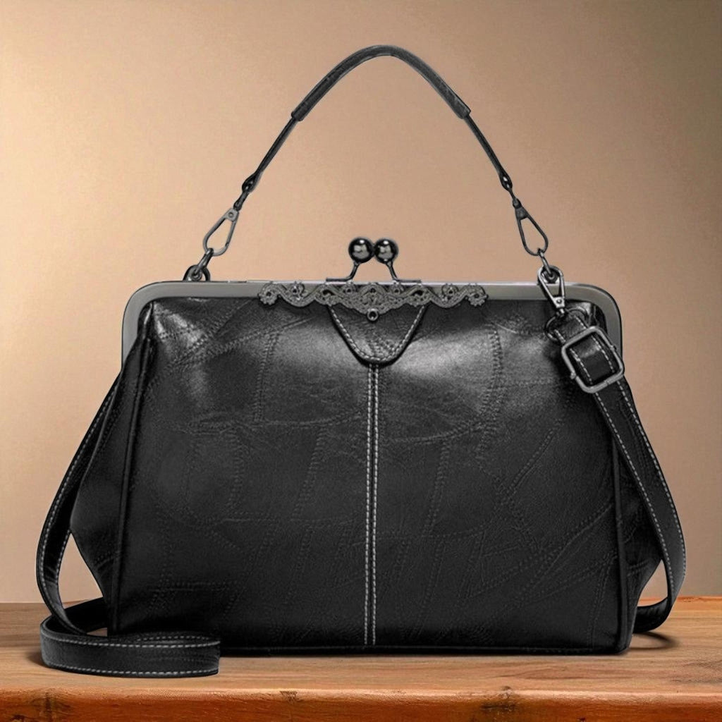 Women's Vintage Crossbody Bag with Kiss-Lock Closure