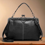 Women's Vintage Crossbody Bag with Kiss-Lock Closure