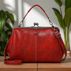 Women's Vintage Crossbody Bag with Kiss-Lock Closure