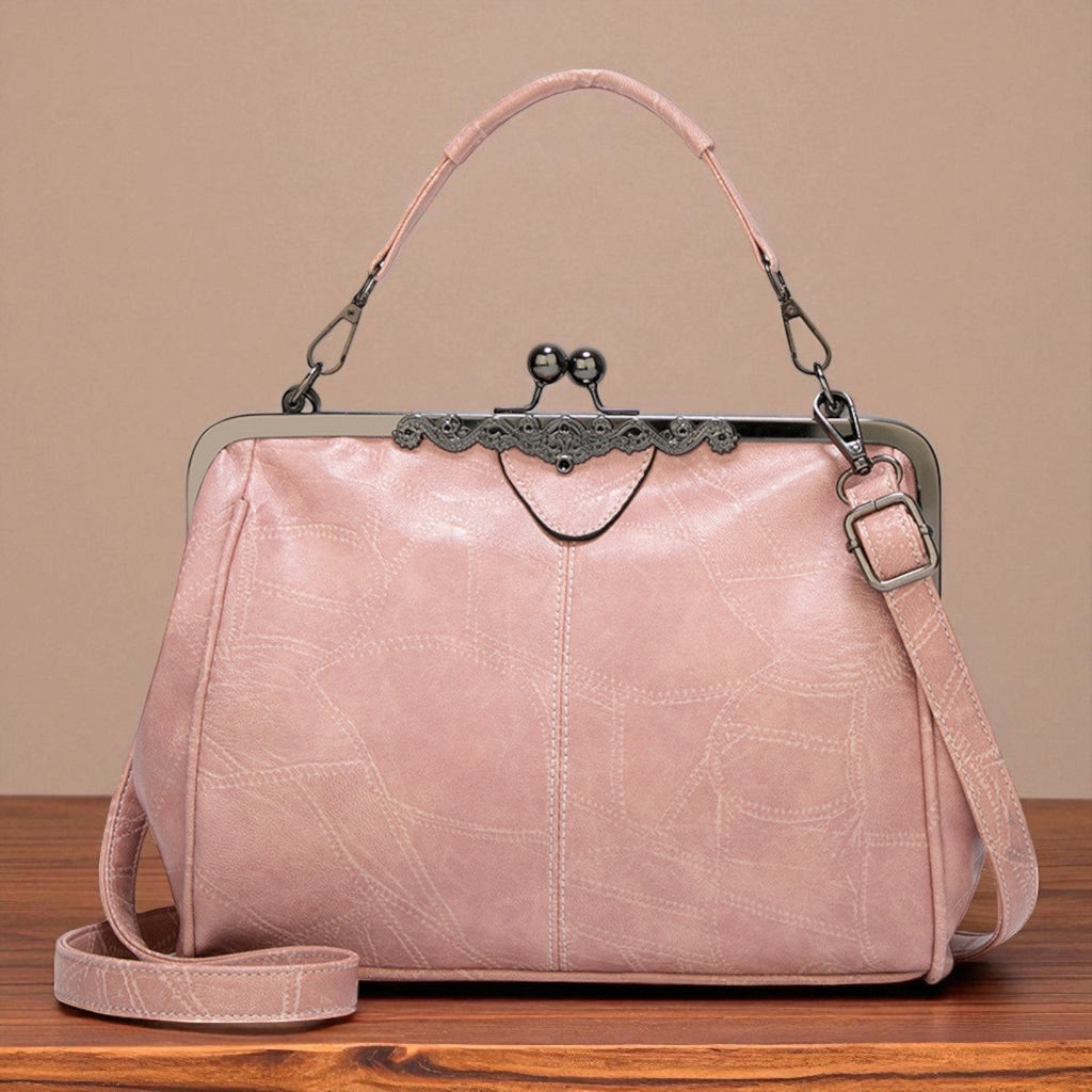 Women's Vintage Crossbody Bag with Kiss-Lock Closure