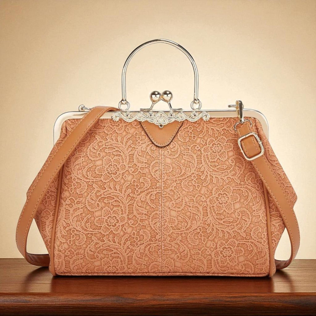 Women's Vintage Crossbody Bag with Kiss-Lock Closure