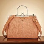Women's Vintage Crossbody Bag with Kiss-Lock Closure