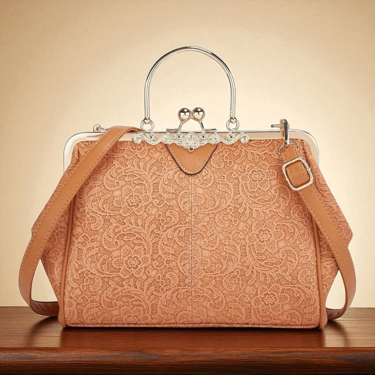 Women's Vintage Crossbody Bag with Kiss-Lock Closure