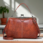 Women's Vintage Crossbody Bag with Kiss-Lock Closure