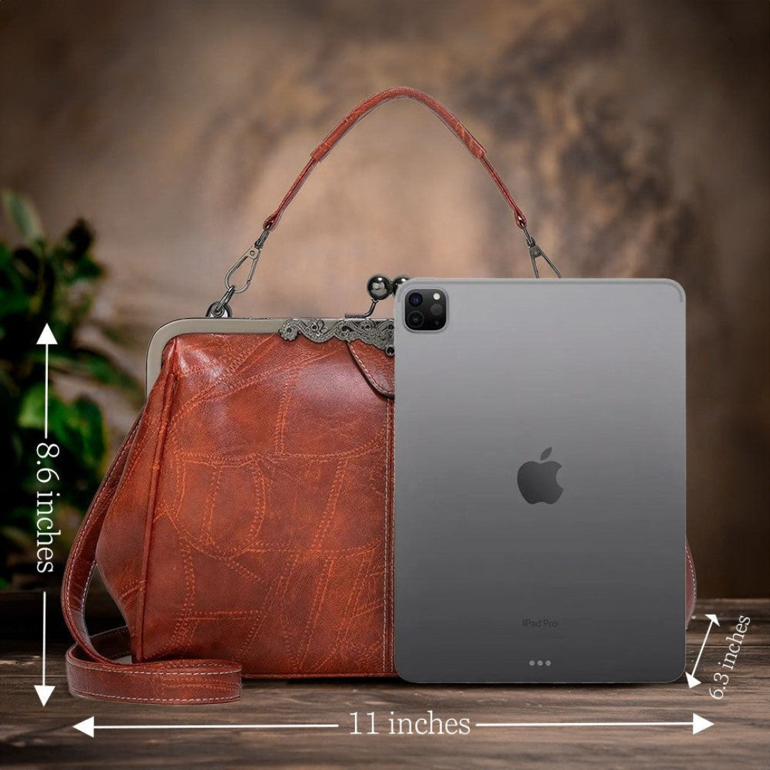 Women's Vintage Crossbody Bag with Kiss-Lock Closure