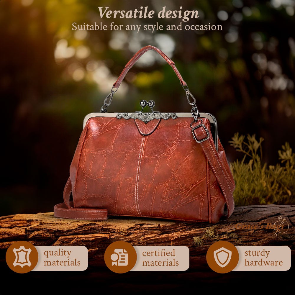 Women's Vintage Crossbody Bag with Kiss-Lock Closure