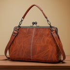 Women's Vintage Crossbody Bag with Kiss-Lock Closure