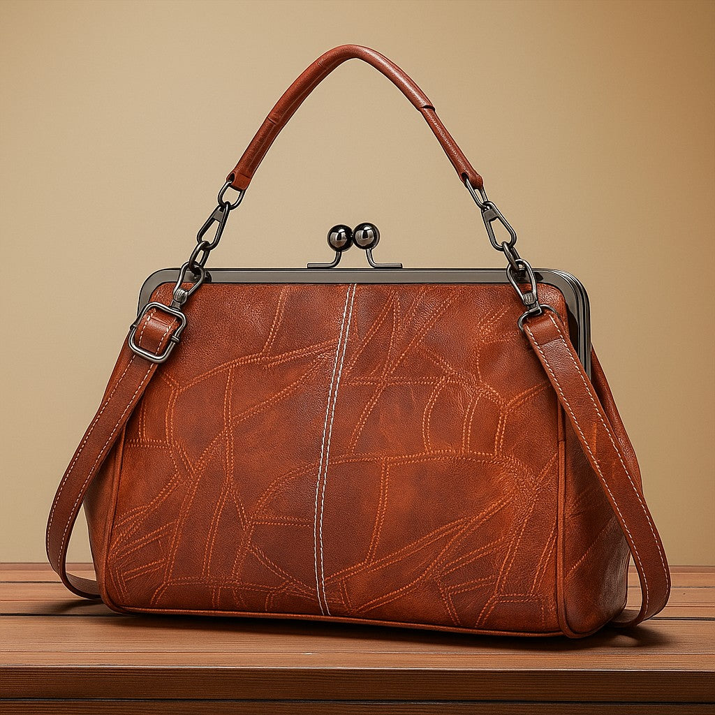 Women's Vintage Crossbody Bag with Kiss-Lock Closure