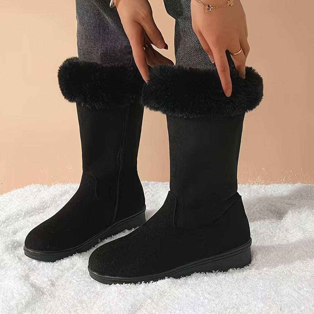 Womens Winter Boots with Cuff and Anti-Slip Flat Sole