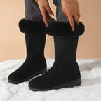 Womens Winter Boots with Cuff and Anti-Slip Flat Sole