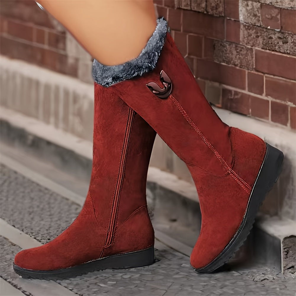 Womens Winter Boots with Cuff and Anti-Slip Flat Sole