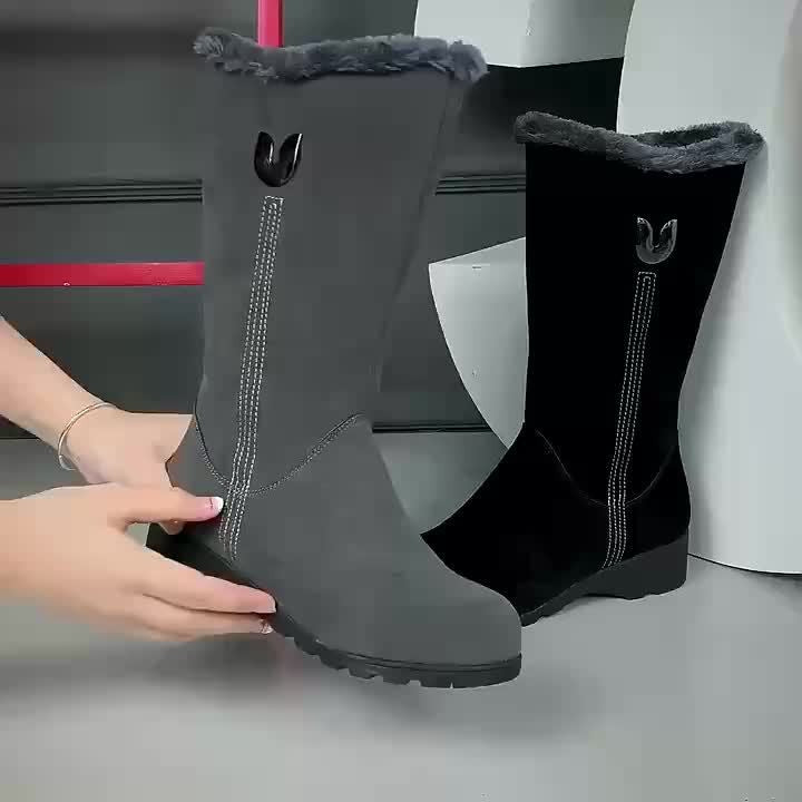 Womens Winter Boots with Cuff and Anti-Slip Flat Sole