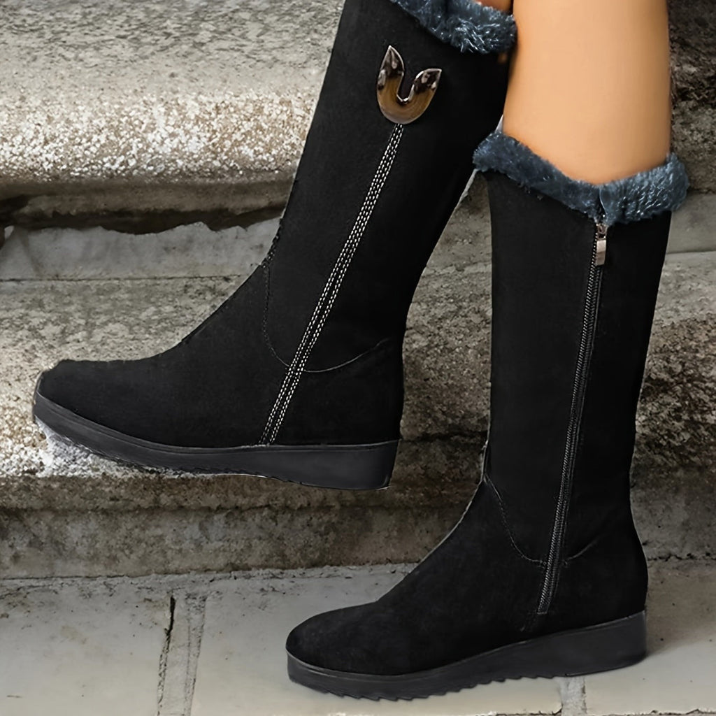 Womens Winter Boots with Cuff and Anti-Slip Flat Sole