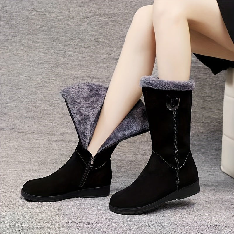 Womens Winter Boots with Cuff and Anti-Slip Flat Sole