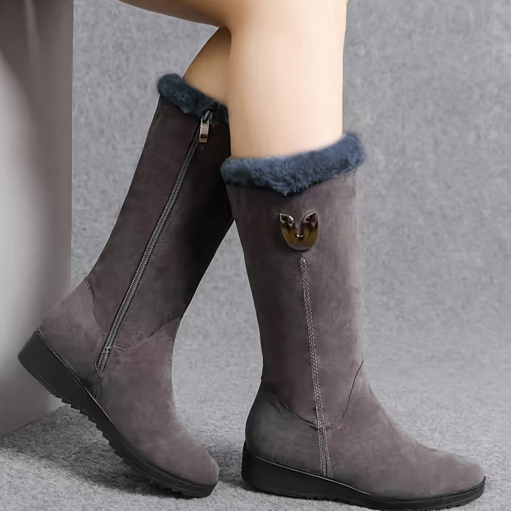 Womens Winter Boots with Cuff and Anti-Slip Flat Sole