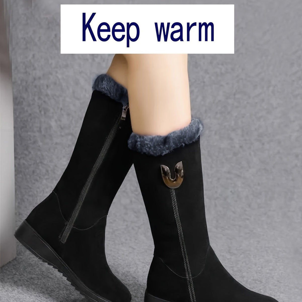 Womens Winter Boots with Cuff and Anti-Slip Flat Sole